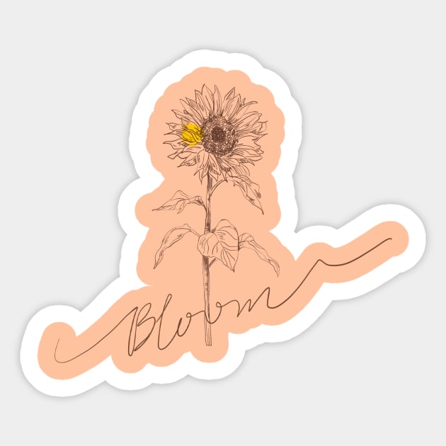 Line art sunflower with hand lettering "Bloom" Sticker by thecolddots